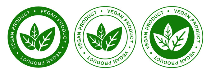 Vegan product labels vector set. Vegan food stamp icons. Isolated vegetarian symbol collection. Vector illustration. - obrazy, fototapety, plakaty