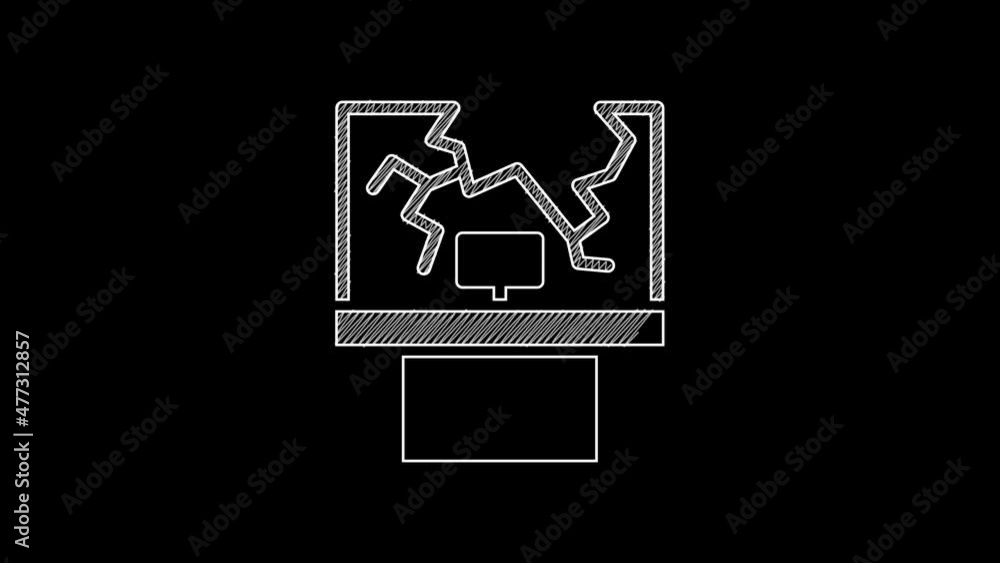 Poster white line broken window icon isolated on black background. damaged window. beaten windowpane concep