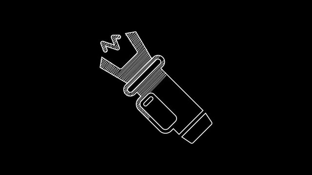White line Police electric shocker icon isolated on black background. Shocker for protection. Taser is an electric weapon. 4K Video motion graphic animation