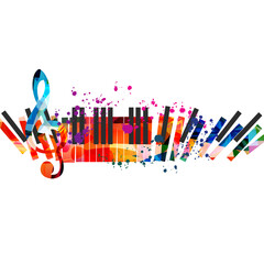 Piano keys with G-clef isolated for live concert events, jazz music festivals and shows, party flyer. Musical promotional poster with piano keyboard colorful vector illustration © abstract