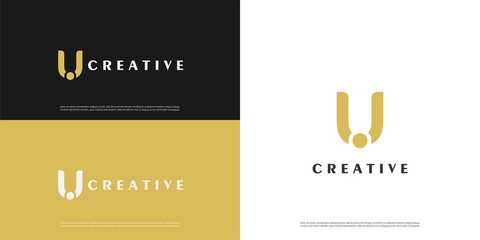 letter U logo line dot design, Minimalist U initial based vector icon.	 - obrazy, fototapety, plakaty