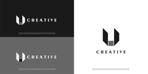 letter U logo line design, Minimalist U initial based vector icon.  © Galih