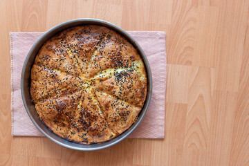 Homemade baked Turkish pastry ready to eat from the top view