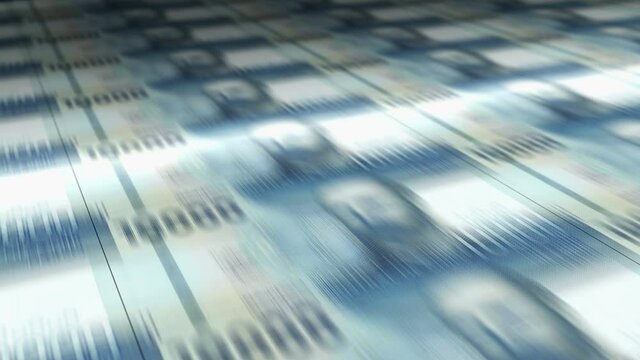 Chile Peso money sheet printing. CLP banknotes loop print. Seamless and looped background concept of finance, economy crisis, inflation and business.