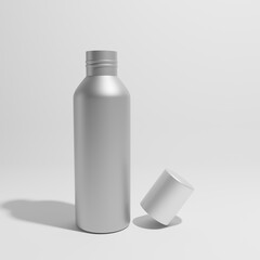 opened metallic  bottle isolated  with metallic cap 3d render 