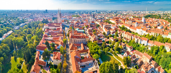 Zagreb historic old town and cathedral aerial panoramic view
