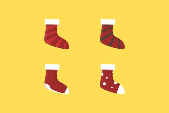 Set of Socks Christmas Flat Vector