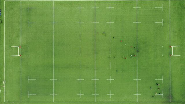 Rugby Stadium aerial view and players