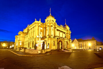 Zagreb. Republic of Croatia square Croatian national theater evening view