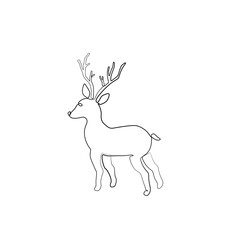 Deer silhouette, continuous line drawing, New Year banner. Minimal design. Template for Christmas flyers, greeting cards, neon, brochures. Isolated vector illustration.