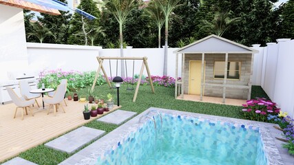 Fototapeta na wymiar I will Do landscape design, backyard design, pool design, gardening