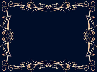 Victorian frame. Vintage decorative frame with curls. Elegant ornament. Art deco frame. Design a template for invitations, leaflets and greeting cards. Style of the 1920s - 1930s. Vector illustration