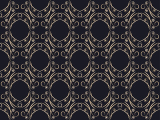 Art deco seamless pattern. Vintage background with curls. Linear art. Pattern design for wallpaper, wrapping paper and fabric printing. Style of the 1920s - 1930s. Vector illustration