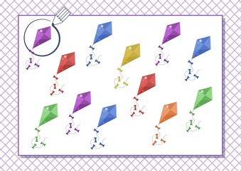 Circle violet color. Kindergarten worksheet to help children strengthen his visual discrimination skills. Different kites