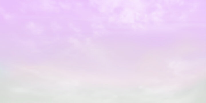 Panorama Clear and soft purple sky and white cloud detail  with copy space. Sky Landscape Background. Summer heaven with colorful clearing sky. Vector illustration. Sky clouds background.