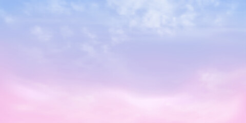 Naklejka na ściany i meble Clear pink and blue sky and white cloud detail with copy space. Sky Landscape Background.Summer heaven with colorful clearing sky. Vector illustration.Sweet sky clouds background.