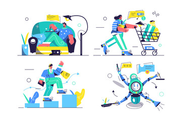 Chill on sofa, shop, up on staircase, multifunctional robot set