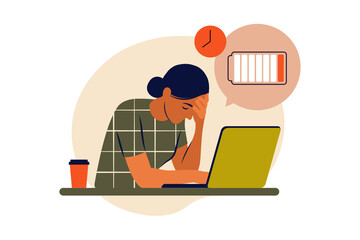 Professional burnout syndrome. Frustrated worker, mental health problems. Vector illustration. Flat - obrazy, fototapety, plakaty