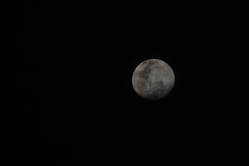 Close up full moon on the Black sky in before rain storm