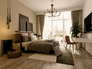 3D RENDER OF LUXURY BEDROOM