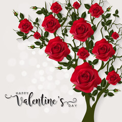 Valentine's day greeting card templates with realistic of beautiful rose and heart on background color. - obrazy, fototapety, plakaty