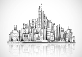 Hand draw city skyline sketch background