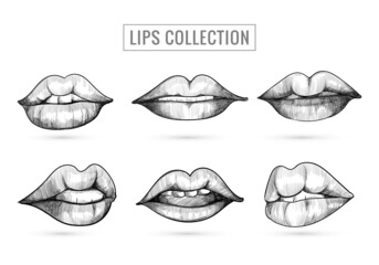 Fototapeta na wymiar Hand drawn sketch lips collection design