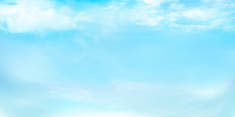 Obraz premium Panorama Clear blue sky and white cloud detail with copy space. Sky Landscape Background.Summer heaven with colorful clearing sky. Vector illustration. Good weather and beautiful nature.sky clouds ba