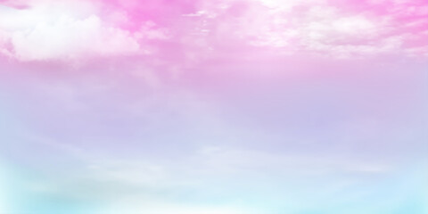 Panorama Clear pink and blue sky and white cloud detail  with copy space. Sky Landscape Background. Summer heaven with colorful clearing sky. Vector illustration.