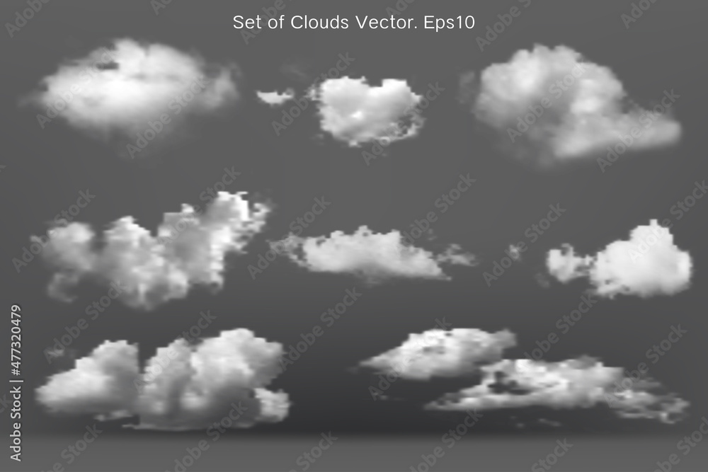 Wall mural vector set of realistic isolated cloud on the gray background.