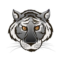 Vector silver gray tiger portrait. Predator head colorful isolated
