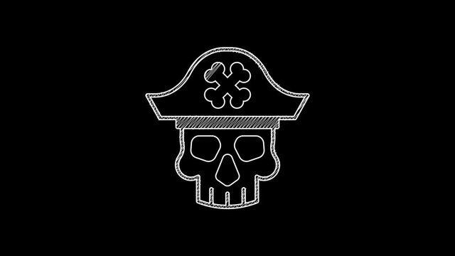 White line Pirate captain icon isolated on black background. 4K Video motion graphic animation