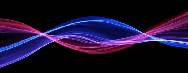 Blue and red abstract wave. Magic line design. Flow curve motion element. Neon gradient wavy illiustration.