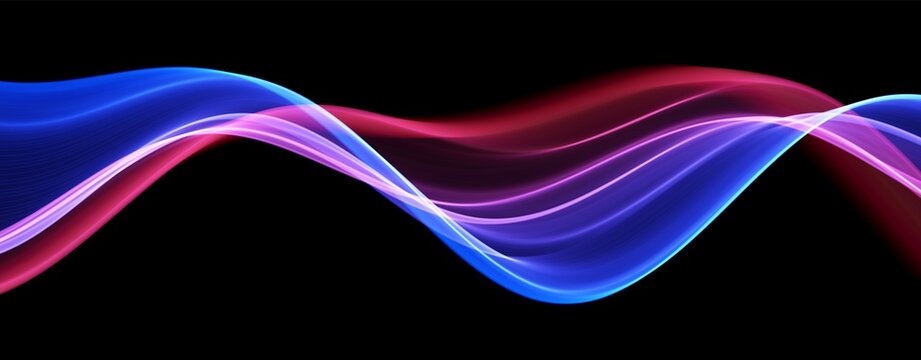 Blue and red abstract wave. Magic line design. Flow curve motion element. Neon gradient wavy illiustration.