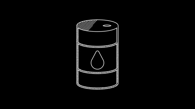 White line Barrel oil icon isolated on black background. 4K Video motion graphic animation