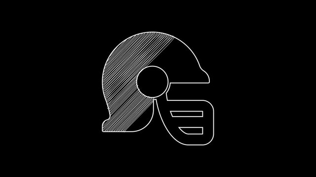 White line American football helmet icon isolated on black background. 4K Video motion graphic animation