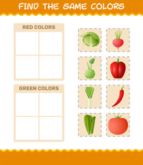 Find the same colors of vegetables. Searching and Matching game. Educational game for pre shool years kids and toddlers