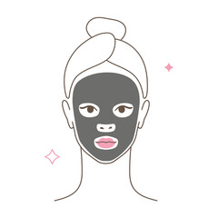 Beautiful girl take care of her face . Woman making skincare ritual. Beauty routine, face mask moisturising. Flat vector Illustration icon