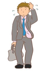 大人の発達障害　だらしないスーツ姿で困り顔の若い男性