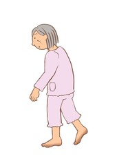 認知症　BPSD　はだしで徘徊する女性