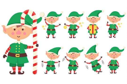 Set of elf, New Year, Merry Christmas characters.
