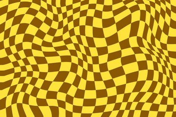 Abstract illusion on yellow brown checkered background	