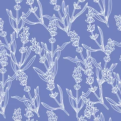 Fotobehang Kleine bloemen Vector illustratie lavendel branch - vintage gegraveerde stijl. Naadloos patroon in retro botanische stijl.