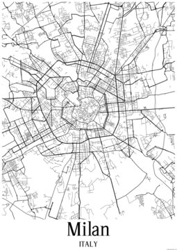 White map of Milan Italy.