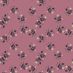 Small flowers and leaf seamless pattern. Floral endless ornament. Simple botanical backdrop.