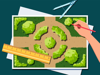 Landscape designer flat vector illustration and garden design