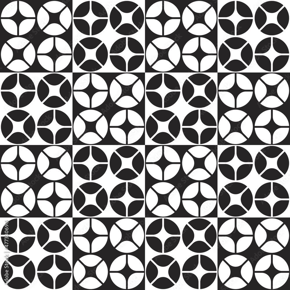 Poster Four black buttons inside a white square of a tile and vice versa. Checkered decor pattern in vector.
