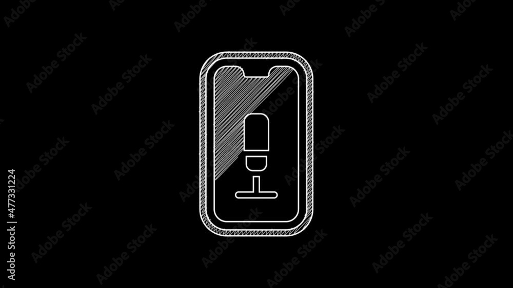Poster white line mobile recording icon isolated on black background. mobile phone with microphone. voice r