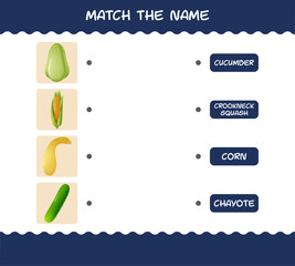 Match the name of cartoon vegetables. Matching game. Educational game for pre shool years kids and toddlers