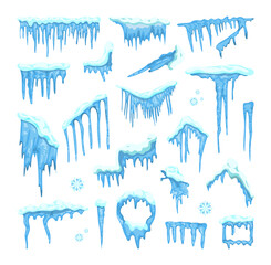 Collection of icicles for decoration. Winter illustrations.